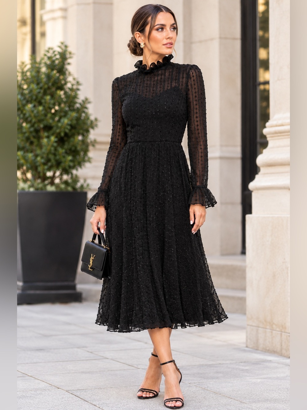Ieena Mc Duggal 49627 High Neck Long Sleeve Knee-Length Dress
